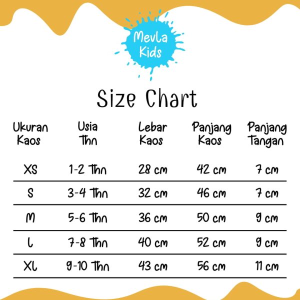 Tabel size kaos anak terbaru murah branded premium original