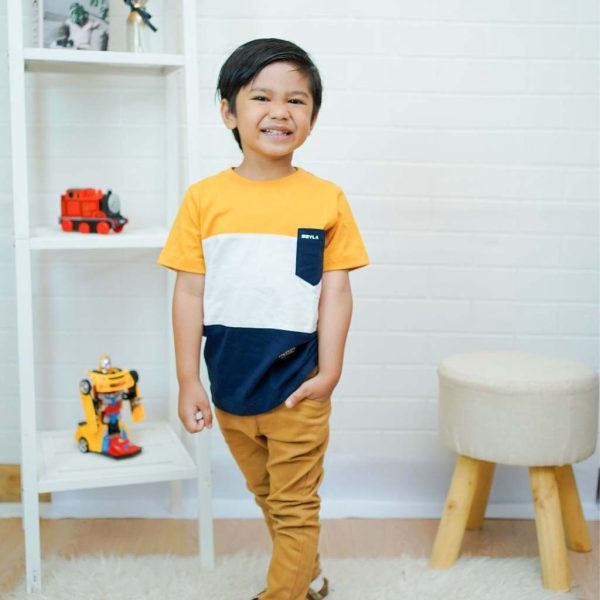 kaos anak laki laki terbaru murah premium branded sakha mustard