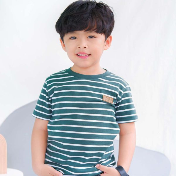 Kaos anak stripe garis hijau
