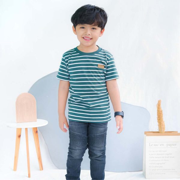 Kaos anak stripe garis hijau