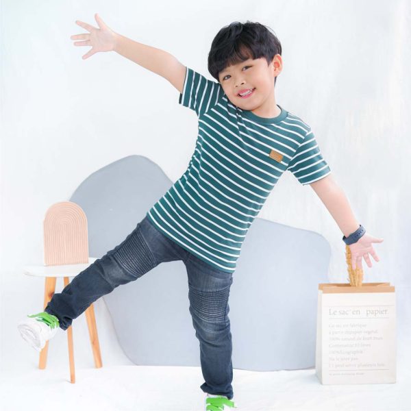 Kaos anak stripe garis hijau