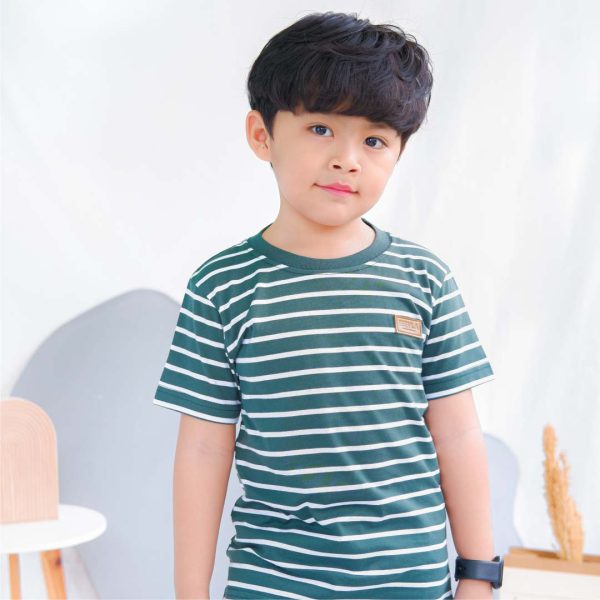 Kaos anak stripe garis hijau