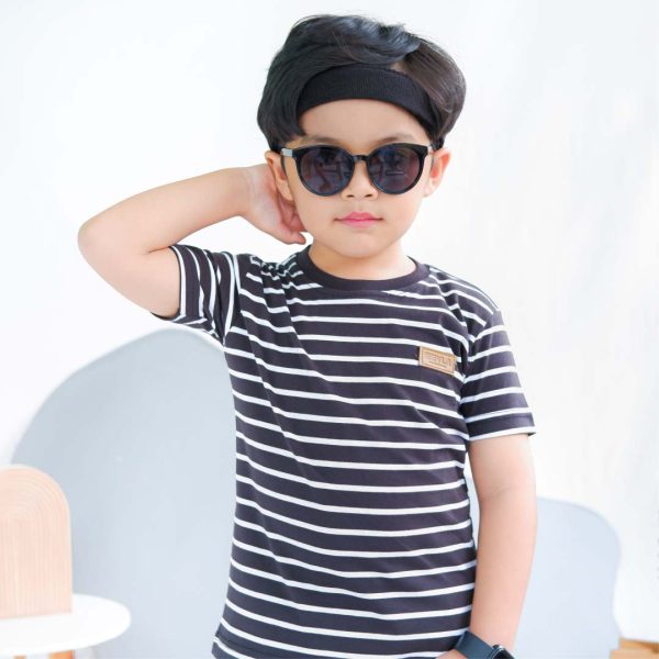 Kaos anak stripe garis hitam