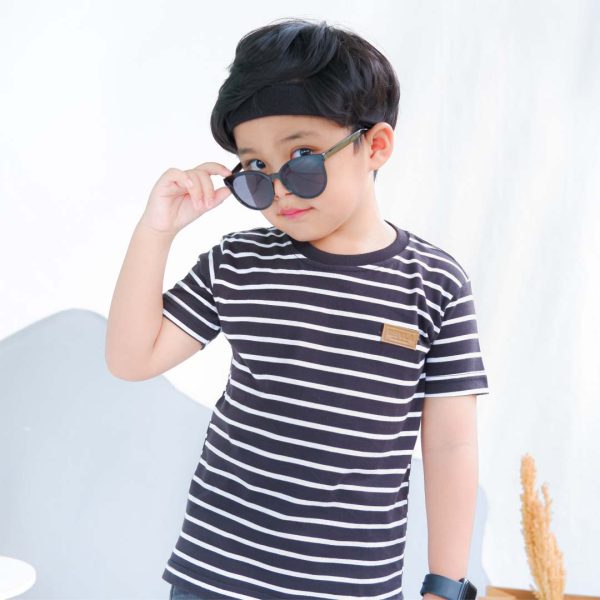 Kaos anak stripe garis hitam