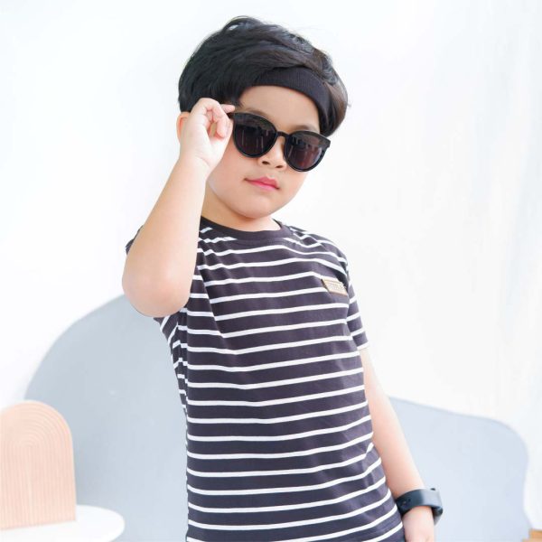 Kaos anak stripe garis hitam