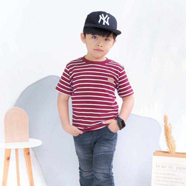 Kaos anak stripe garis merah