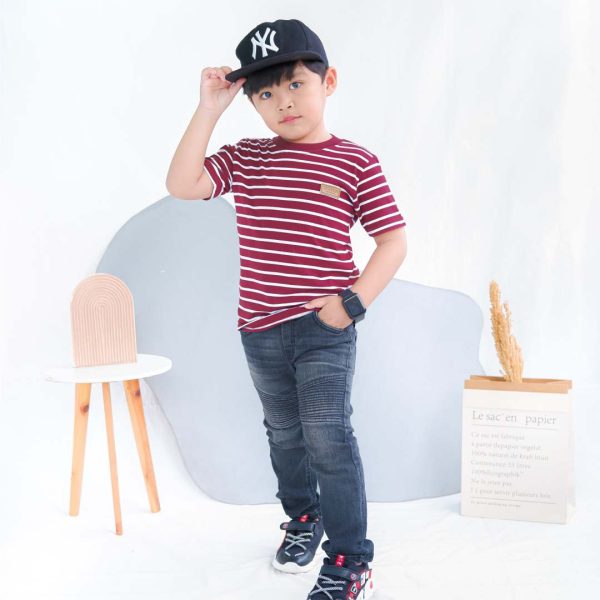 Kaos anak stripe garis merah