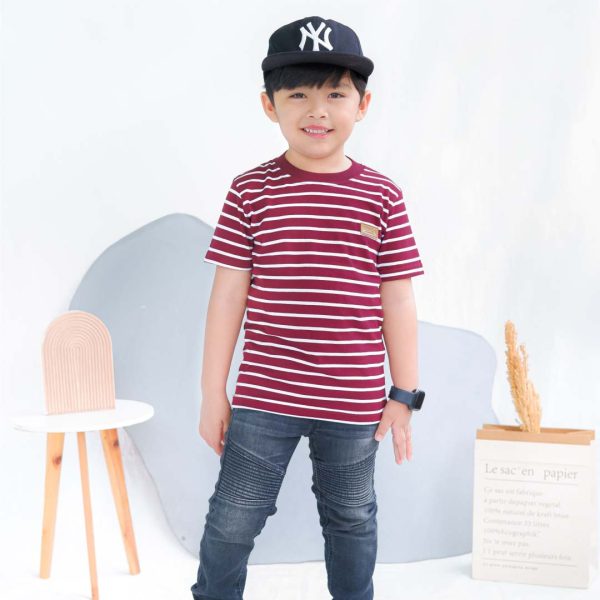 Kaos anak stripe garis merah