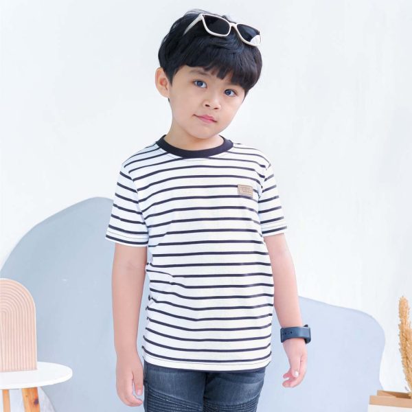 Kaos anak stripe garis putih