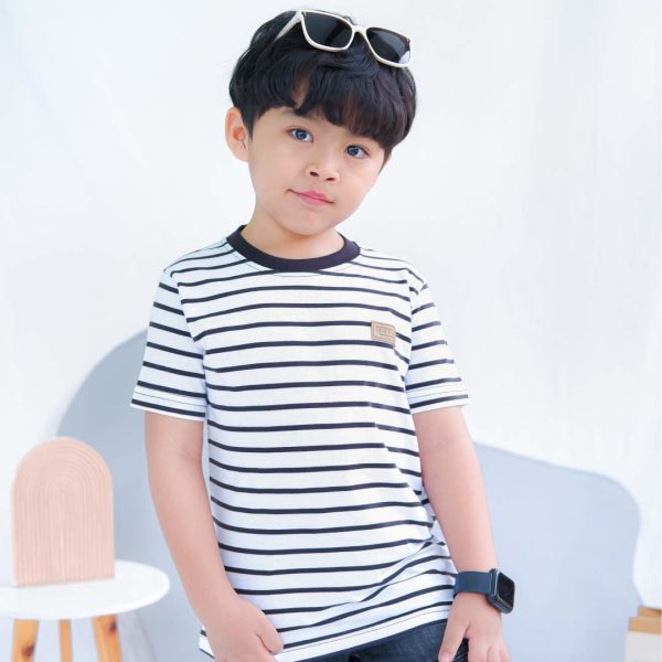 Kaos anak stripe garis putih
